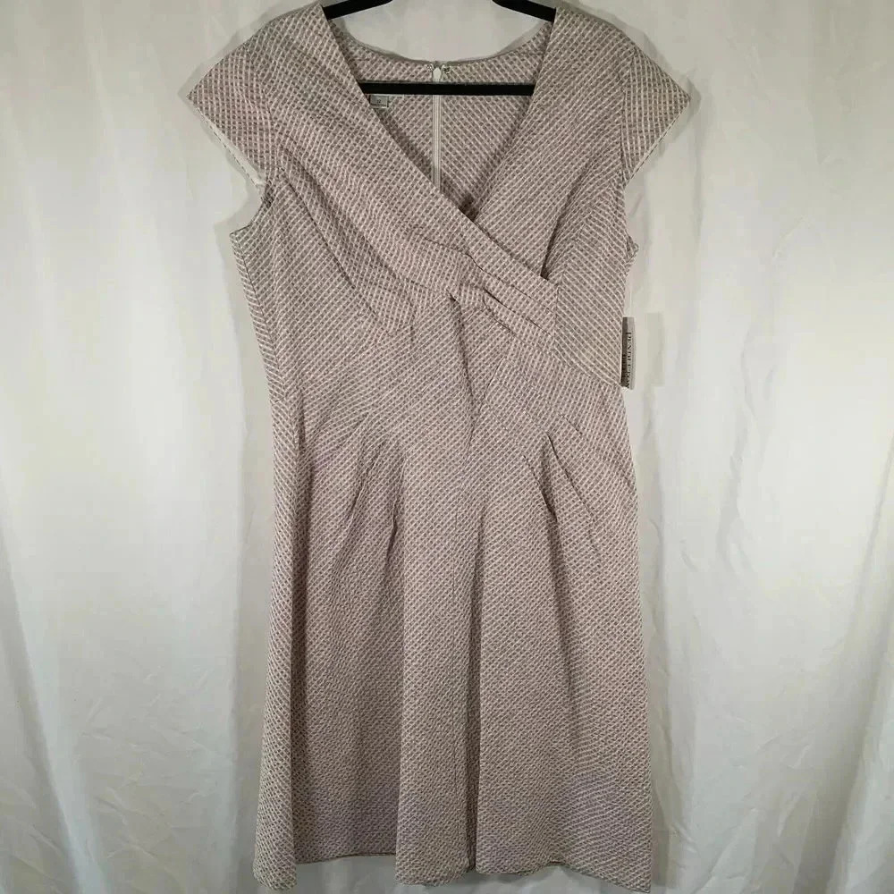 Pendleton Midi Dress Women's 12 Pink Green Cap Sleeve Textured Vneck New